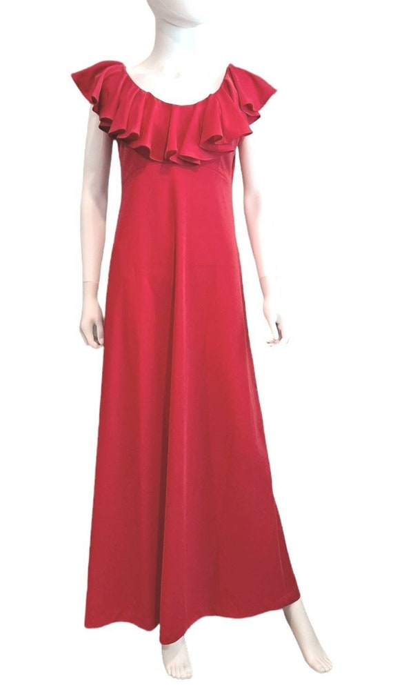 Red Polyester Maxi Dress On Off Shoulder - image 7