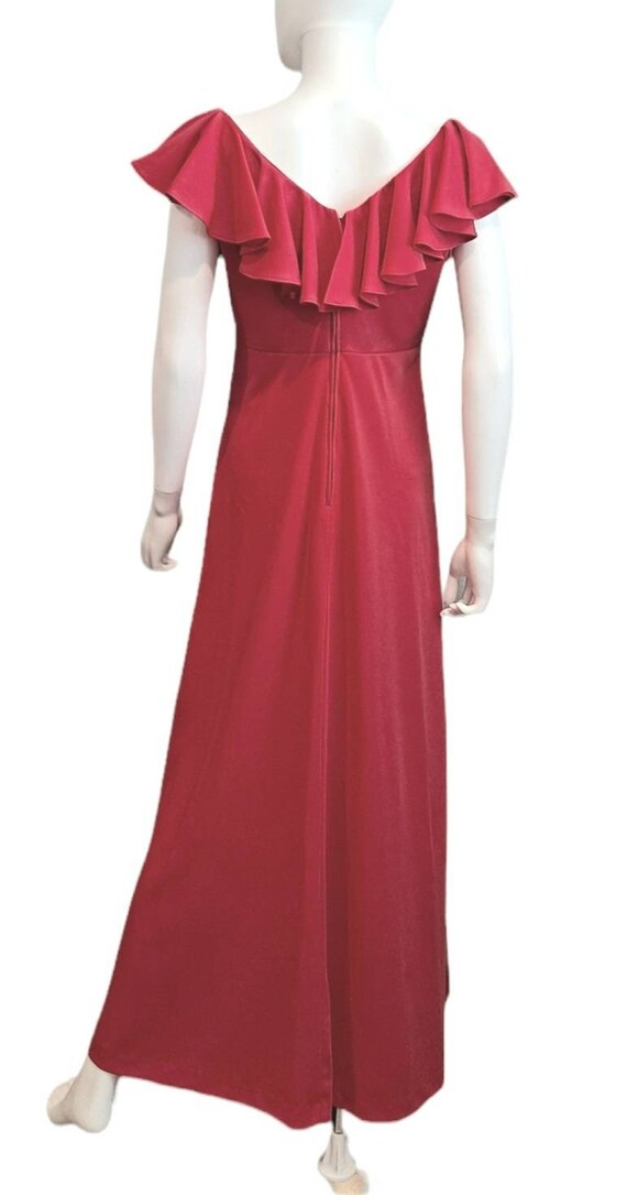 Red Polyester Maxi Dress On Off Shoulder - image 5