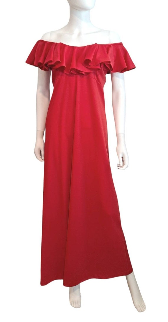 Red Polyester Maxi Dress On Off Shoulder - image 1
