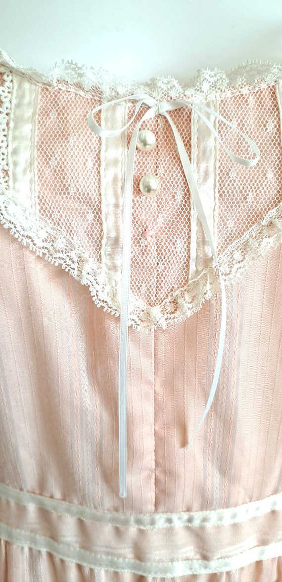 Vintage Gunne Sax Prairie Maxi Dress Lace Trim Pe… - image 6