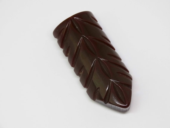 1930s Chocolate Brown Carved Bakelite Dress Clip … - image 1