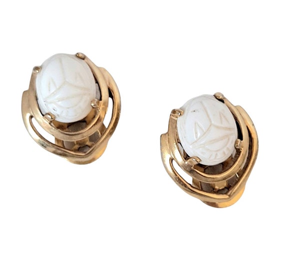 1940s Mazer Bros White Scarab Earring And Necklac… - image 4