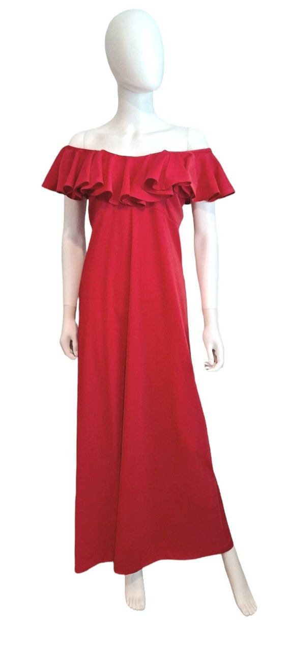 Red Polyester Maxi Dress On Off Shoulder - image 8