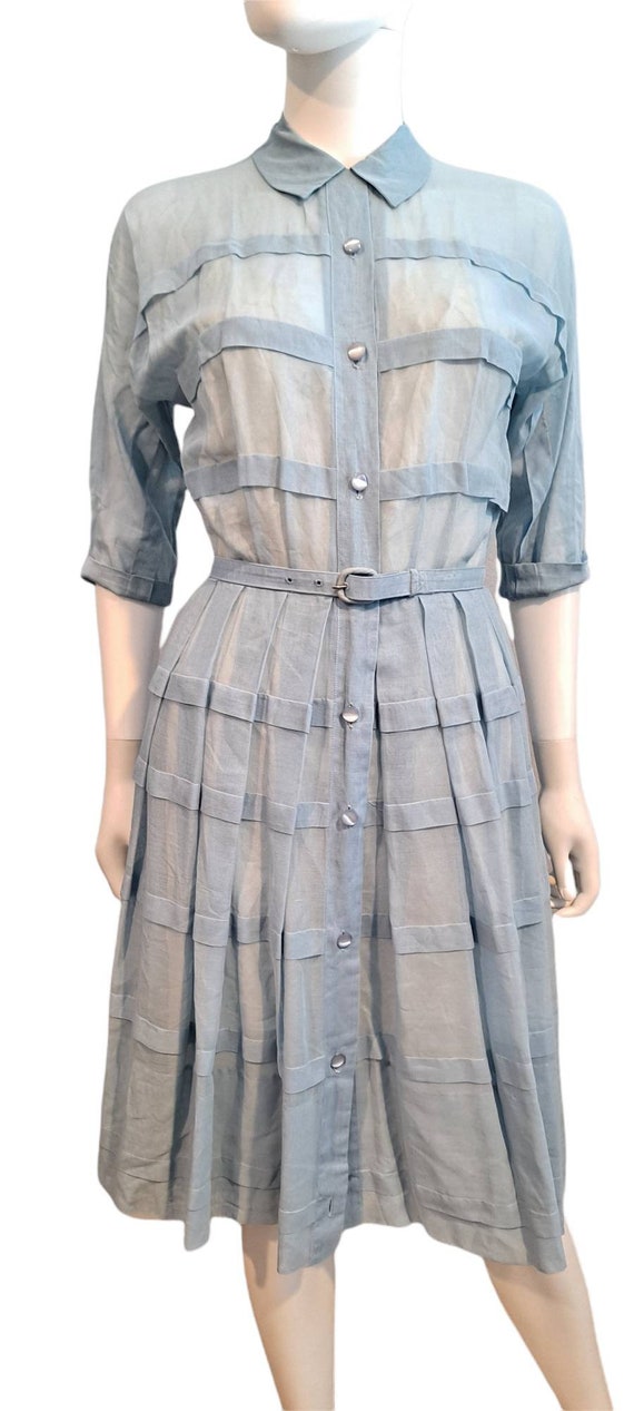 Nelly Don 1950s Sheer Baby Blue Pleated Shirt wai… - image 7