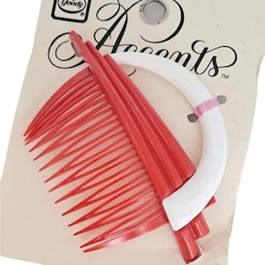 1980s Goody Plastic Hair Comb Red and White Hair Accessory