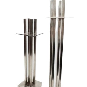 Vintage Modernist Candleholders Richard Meier For Nan Swid Design Pair of Silver Modernist Candlesticks 10&quot;&12&quot; Stainless Steel Set of Two