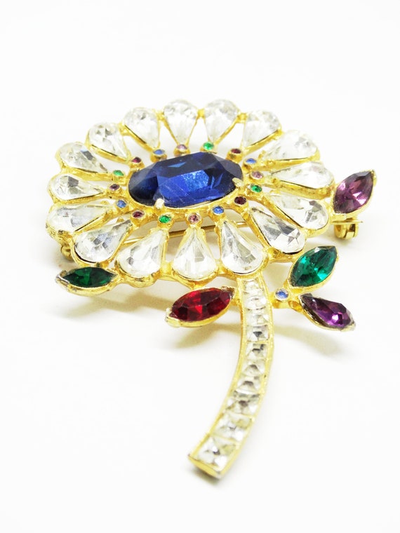 1960s Flower Brooch Glass Stone Large Flower Broo… - image 5