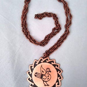 1960s Bell Copper Road Runner Pendant Necklace Novelty Copper Necklace image 1