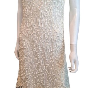 Carol Craig 1960s Sleeveless Ivory White Ribbon Sheath Dress