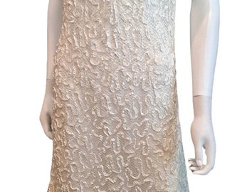 Carol Craig 1960s Sleeveless Ivory White Ribbon Sheath Dress