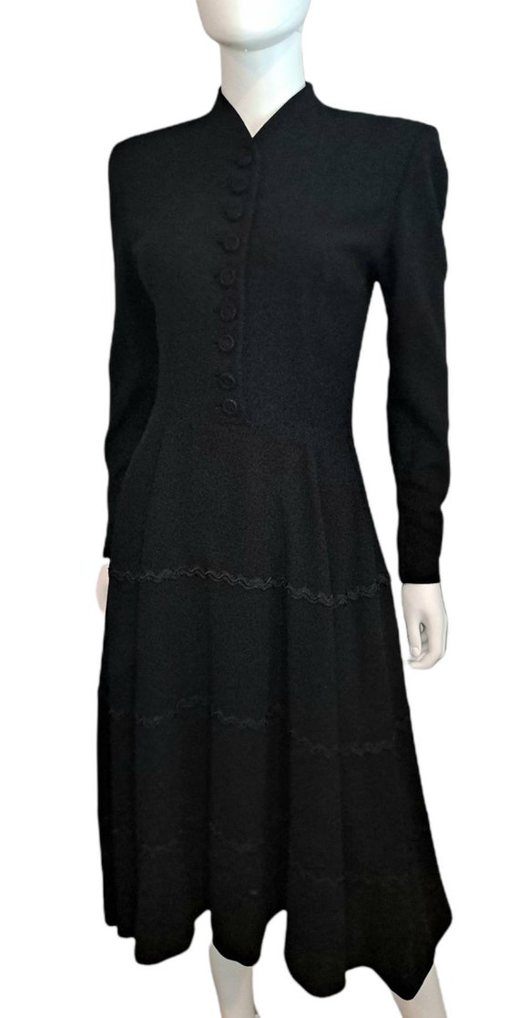 1940s 1950s Black Wool Dress Soutache RicRac Trim… - image 3