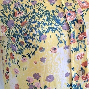 1970s Loubella Extendables Floral Polyester Blouse Large Collar Long Sleeves Button Front Pale Yellow Shirt image 7