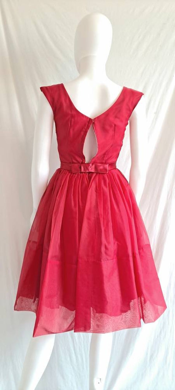 1960s Cherry Red Tulle Party Dress With Sequin Tr… - image 7