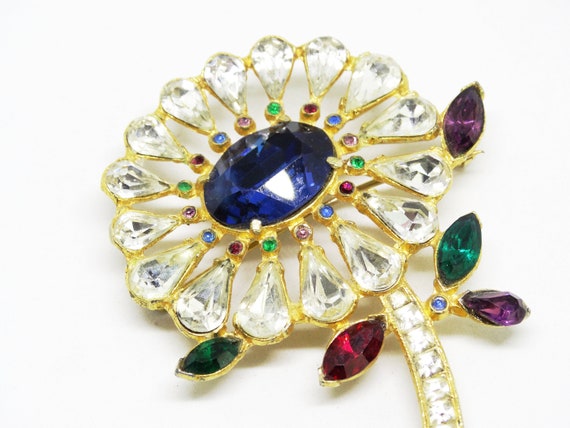 1960s Flower Brooch Glass Stone Large Flower Broo… - image 4