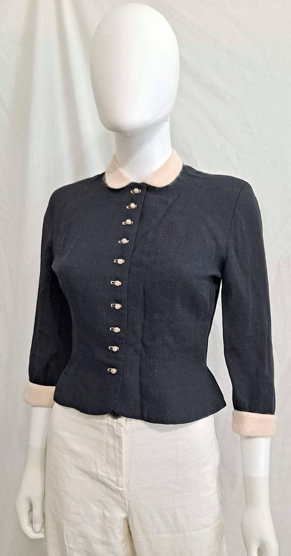 1950s Navy Blue Jacket with Fitted Waist