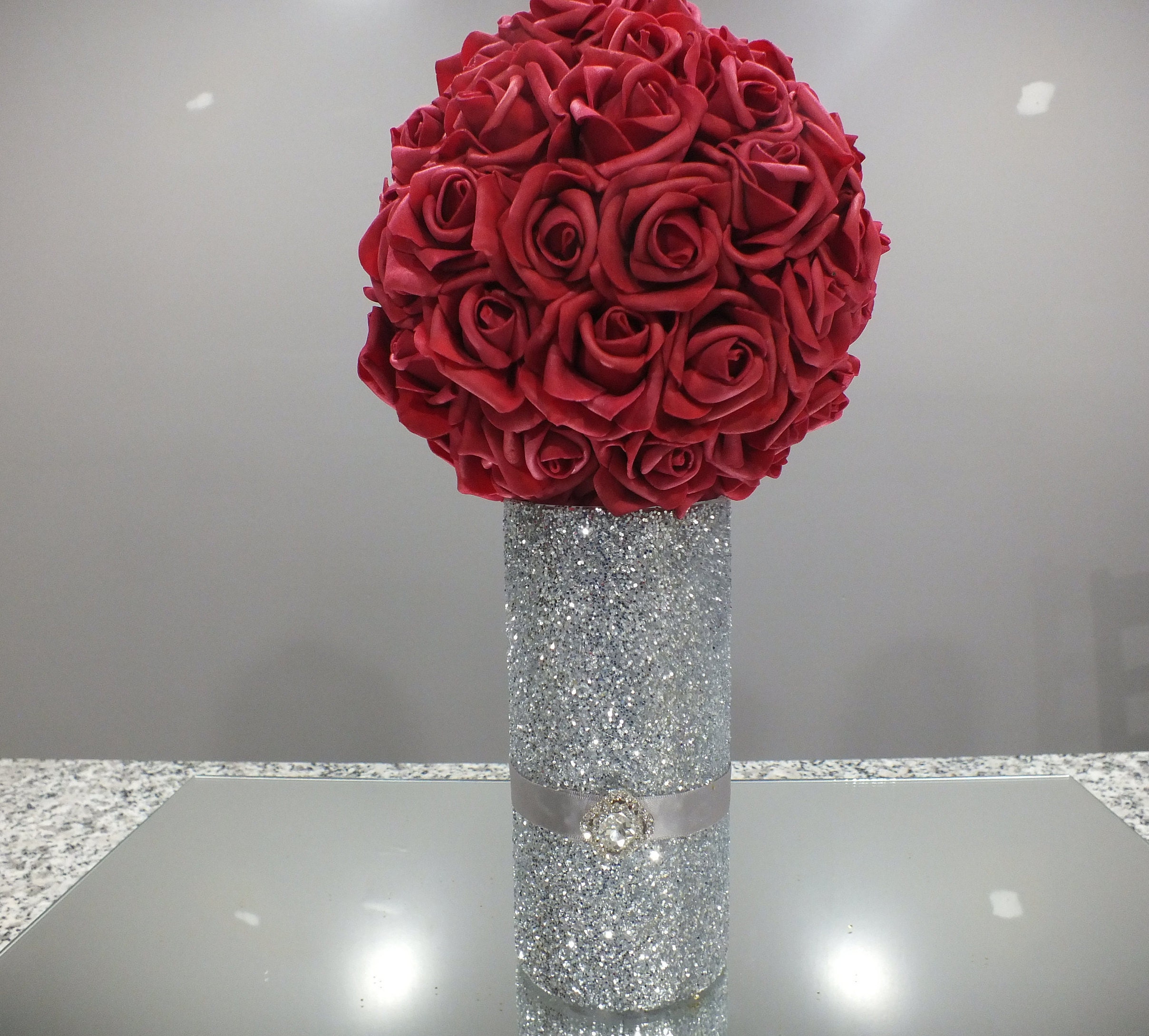 Wedding Centerpieces, Flower Ball, Kissing Ball, Glitter Vase, Glitter Centerpiece