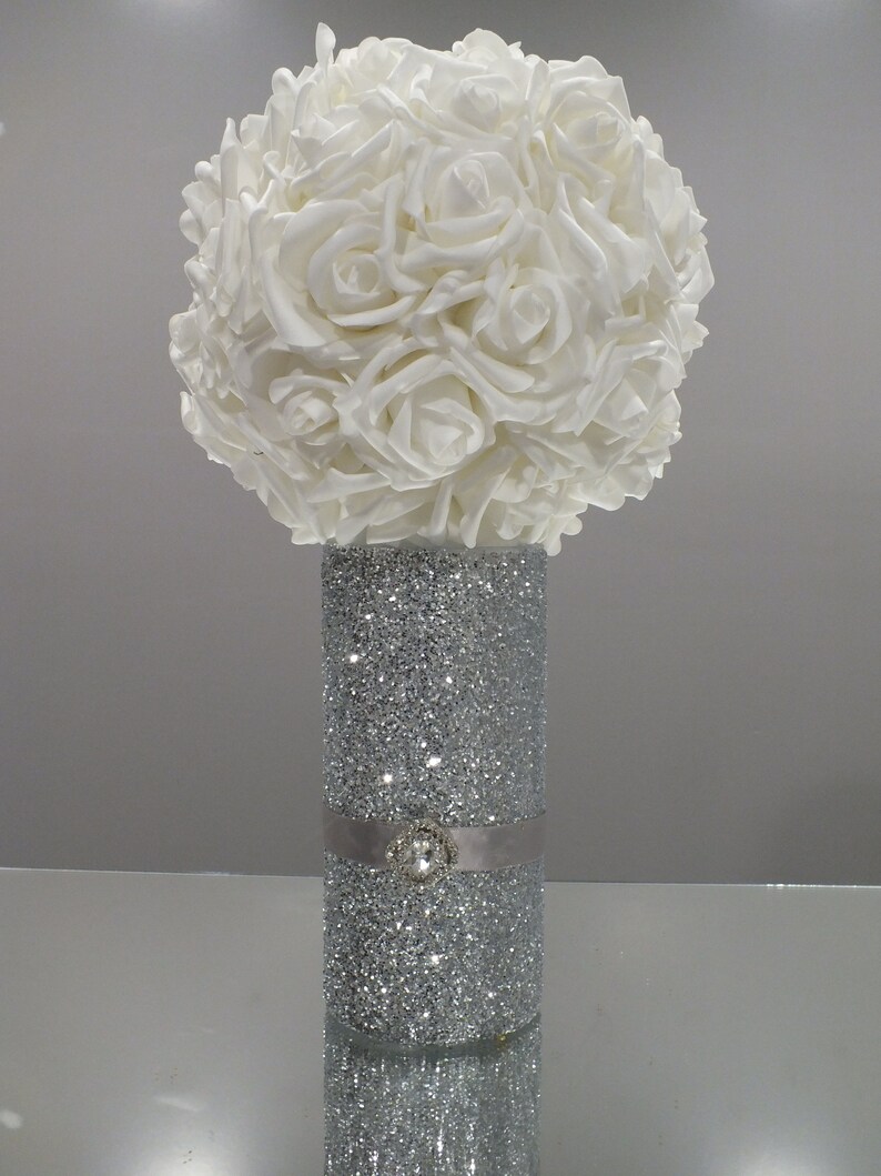 Wedding Centerpieces, Flower Ball, Kissing Ball, Glitter Vase, Glitter