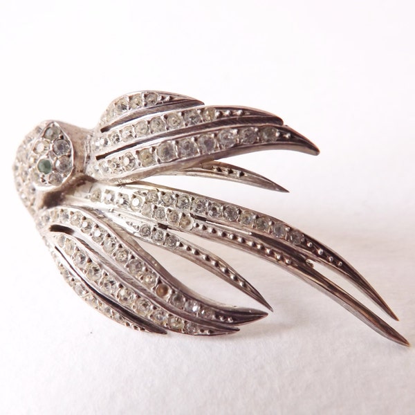 -Uccello VINTAGE spilla vero argento con strass - argento gioielli regalo, uccello di gioielli, vintage, vintage anni ' 50