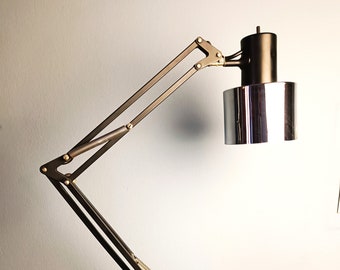 Vintage Naska Loris Lux Lamp, Mid-Century Modern Desk, Table Light, Unique Design, Adjustable Arm, Two-Tone Metal Lampshade, Cast Iron Base