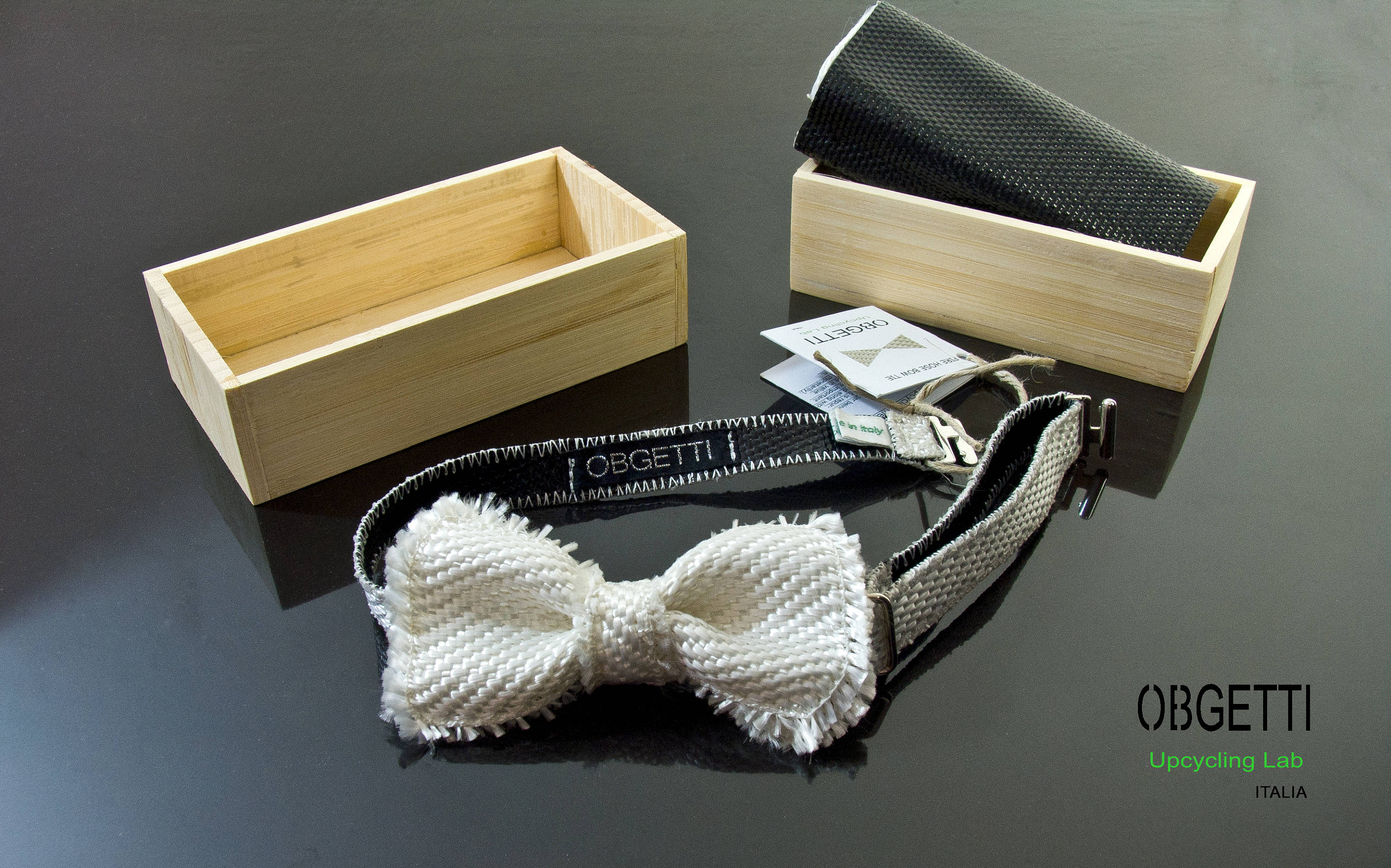 White Grey Pre Tied Upcycled Bow Ties - Unique Tie From Fire Hose w/ Adjustable Strap For Men | Italian Accessory For Casual & Formal Attire