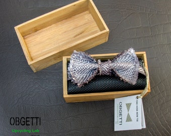 Pretied Bow Tie,  Italian Upcycled Bow Tie, Frayed Bow Tie, Casual Men Style, Handmade Upcycled Bow Tie, Double Bow, Twisted Central Loop