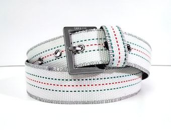 Unique Upcycled Fire Hose Reversible Belt, Handmade Recycled Belts With Silver Buckle, Sustainable Fashion For Him & Her On All Occasions
