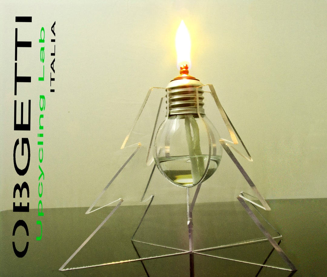 Upcycled Incandescent Light Bulb Oil Lamp With Plexiglass Holder
