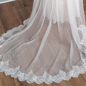 Glitter Sparkle bridal veil with sequins lace, STAR glitter veil, 1 tierr sparklin lace veil, Chapel wedding veil with sparkle glitter