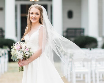 Soft Pencil Edge Veil Wedding Bridal Veil white ivory Pencil veil bridal Veil Elbow Fingertip Waltz Chapel Cathedral length veil bridal veil