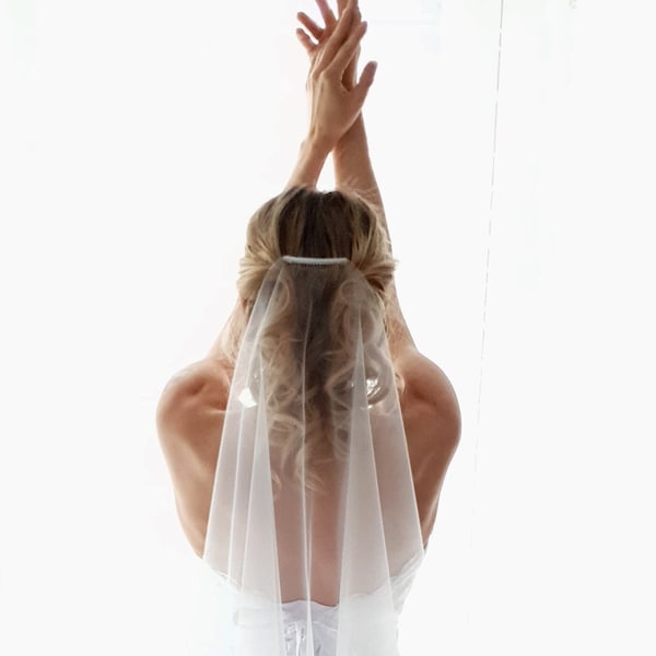 Simple sheer Minimalist Wedding Veil soft Tulle veil, Sheer Simplicity Short fingertip chapel cathedral Bridal Veil barely there simple veil