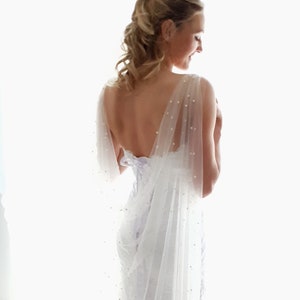 Pearl Bridal cape veil, Wedding Cape, Pearls Wedding Bridal cape veil, Pearl veil Draped bridal cape coverup, cover up shoulder train veil