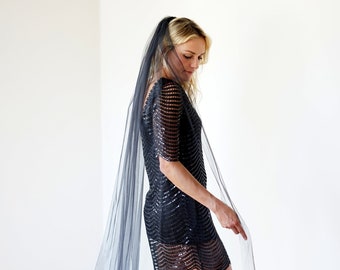 Soft black Bridal Wedding Veil, black classic veil ,Black bridal Veil Elbow Fingertip Chapel Cathedral length veil, Black Simple Sheer Veil