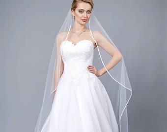 Ruban de satin bord voile de mariée mariage blanc, ruban ivoire voile de mariage voile de mariée bout des doigts cathédrale chapelle valse longueur voile voile de mariée