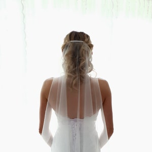 Simple sheer Minimalist Wedding Veil soft Tulle veil, Sheer Simplicity Short fingertip chapel cathedral Bridal Veil barely there simple veil image 3