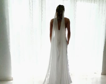 Boho draped silk veil, Pure 100% silk veil, Boho ivory wedding veil, silk boho draped veil,  Bridal bohemian draped veil, Silk Veil