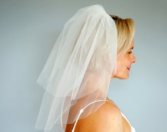 Double Short bridal Veil, Shoulder Wedding Veil, ivory Wedding veil, Shoulder length double veil, Blusher Veil, Flyaway veil , Retro Bride