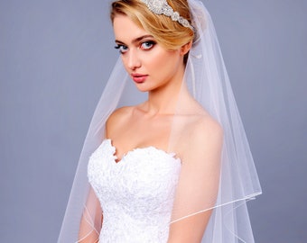 Pencil Edge Bridal Veil Wedding Veil white, ivory, Wedding veil bridal Veil Fingertip long Cathedral Chapel Waltz length veil bridal veil