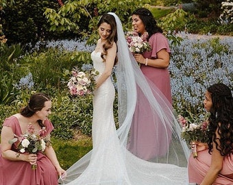 Kapel lengte bruiloft bruidssluier 90 inch wit, ivoor, elegante bruidssluier lange bruidssluier kapel lengte sluier bruidssluier gesneden rand sluier