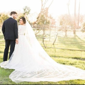 Königlicher langer weicher englischer Brautschleier, Keine Versammlung Elfenbein Englischer Netzschleier, weicher Hochzeit Tüll Schleier Kathedrale moderne Braut flach Hochzeitsschleier