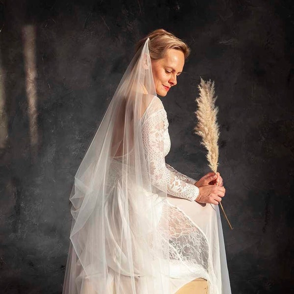 Boho Drape Bridal Veil, Draped Wedding veil, bohemian veil, Soft English tulle veil, drape Bridal veil long ivory veil chapel drop veil gift