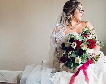Lace Bridal Veil , Lace Wedding Veil, Long lace veil, ivory soft veil bridal Veil Fingertip Elbow Cathedral Chapel Waltz length bridal veil