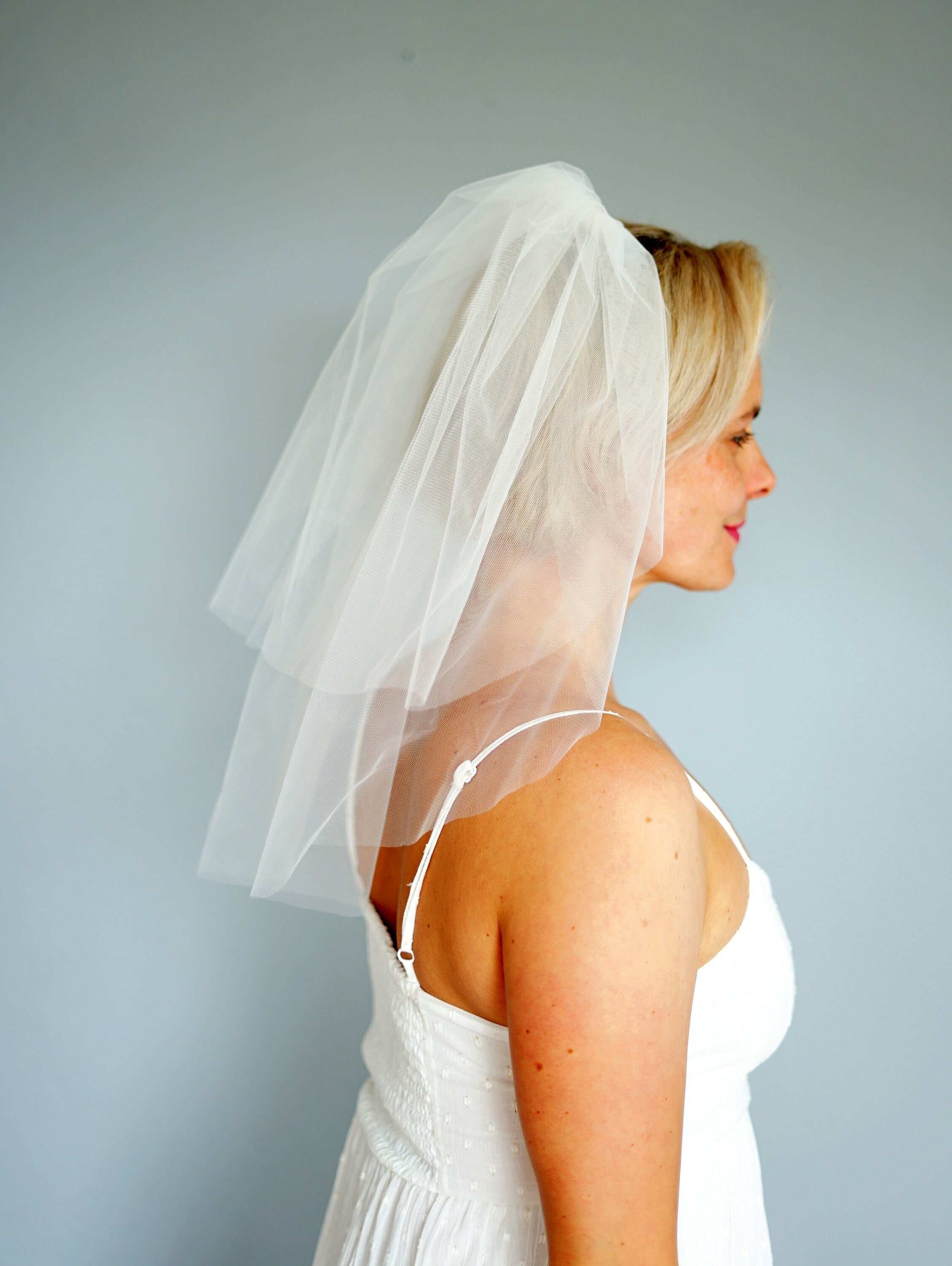 Novia Pelo Corto Con Velo Para Boda Civil Velo Con Cabello Suelto