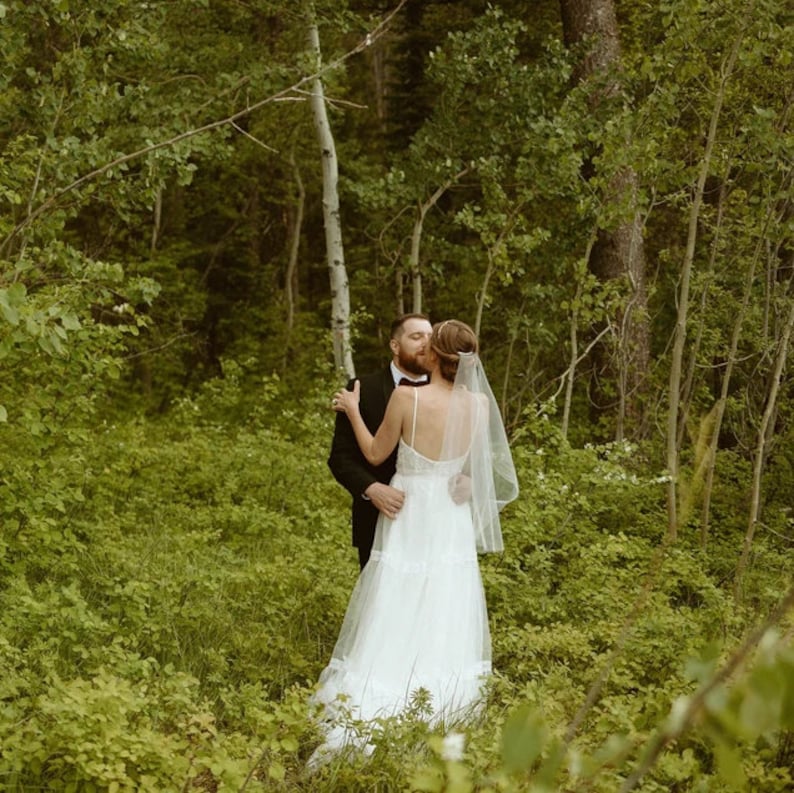 Simple sheer Minimalist Wedding Veil soft Tulle veil, Sheer Simplicity Short fingertip chapel cathedral Bridal Veil barely there simple veil image 9