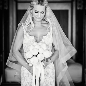 Double 2&quot; Horsehair Tulle Veil, Drop Ivory Horsehair Veil, Bridal wedding veil, Horsehair Drop Veil 2 tier blusher veil with crinolinie trim