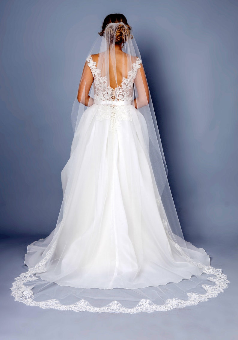 Lace Bridal Veil Lace Wedding Veil Long Lace Veil Ivory Etsy