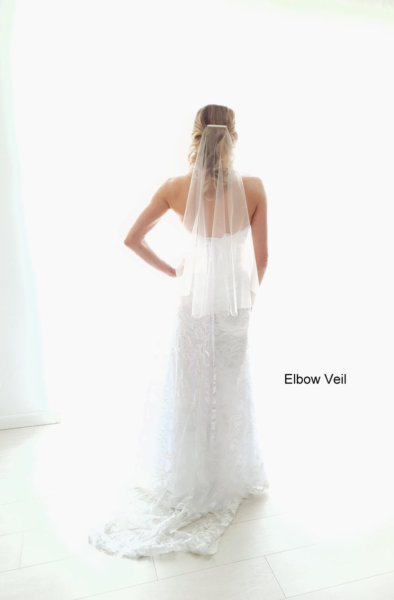 Simple sheer Minimalist Wedding Veil soft Tulle veil, Sheer Simplicity Short fingertip chapel cathedral Bridal Veil barely there simple veil image 2