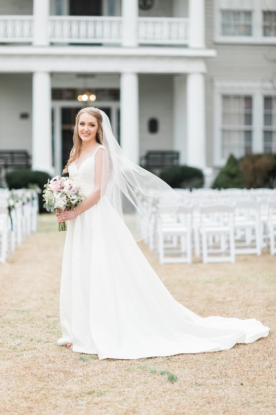 Waltz Length Crystal Edge Wedding Veil in Ivory