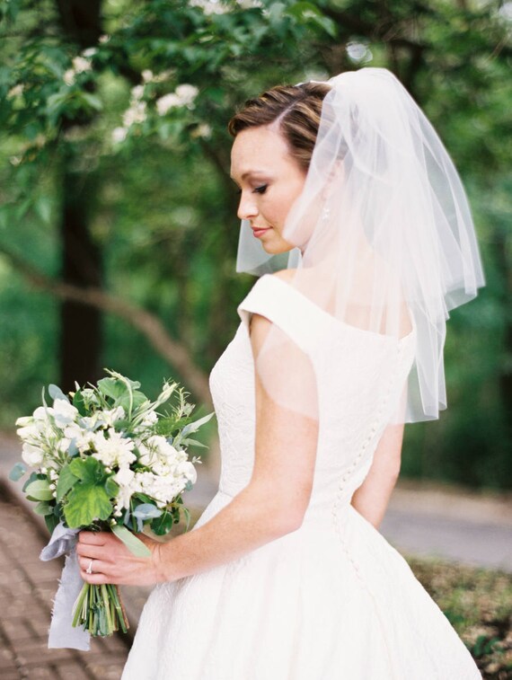 Short Bridal Veil Shoulder Wedding Bridal Veil Ivory Wedding Etsy