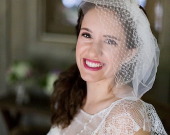 Full Double layer birdcage veil - Bandeau Veil, Birdcage Veil, Wedding Veil, Bridal Veil, Russian Veil Tulle Veil, Bird Cage Veil, 2 layer