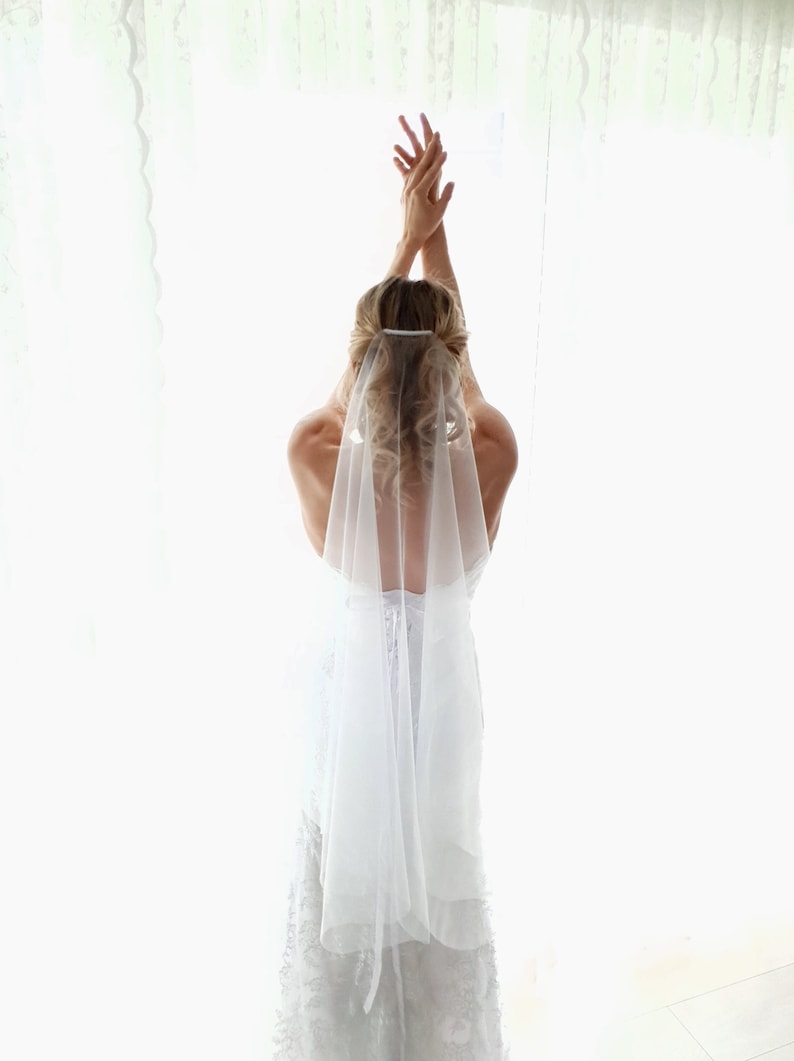 Simple sheer Minimalist Wedding Veil soft Tulle veil, Sheer Simplicity Short fingertip chapel cathedral Bridal Veil barely there simple veil image 1